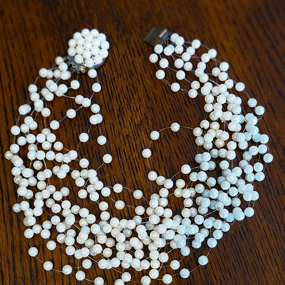 Vintage 1960's Langani Signed Pearl Choker/Bib Necklace